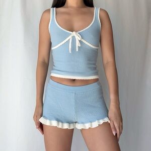 Baby Blue 2 piece Coquette Knit Short Set